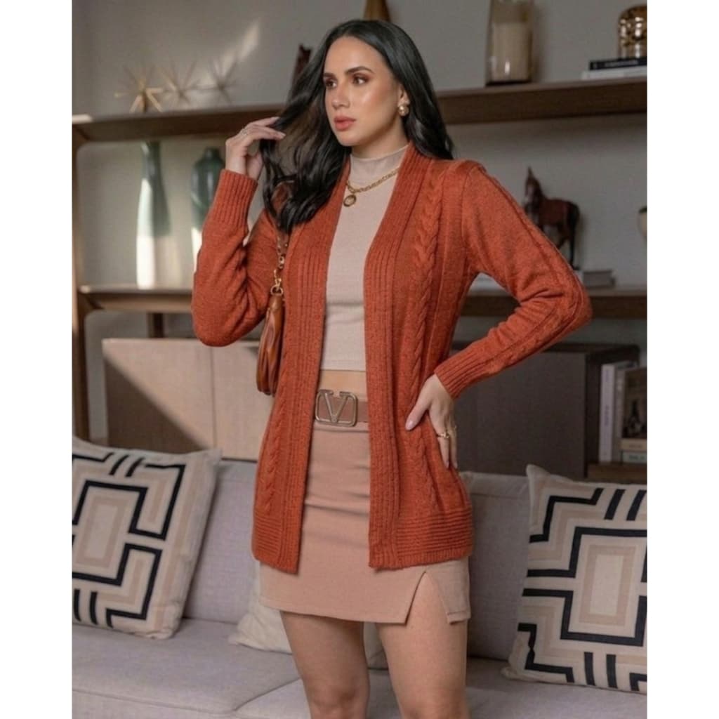 Cardigan Tricot Modal Detalhe Trançado
