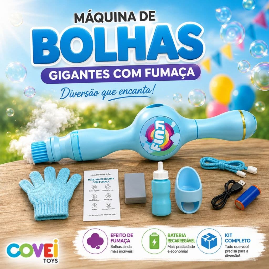 Máquina de Bolhas de Sabão Gigantes De fumaça Brinquedo Infantil Com Luva Mágica E Acessórios Festa Covei Toys