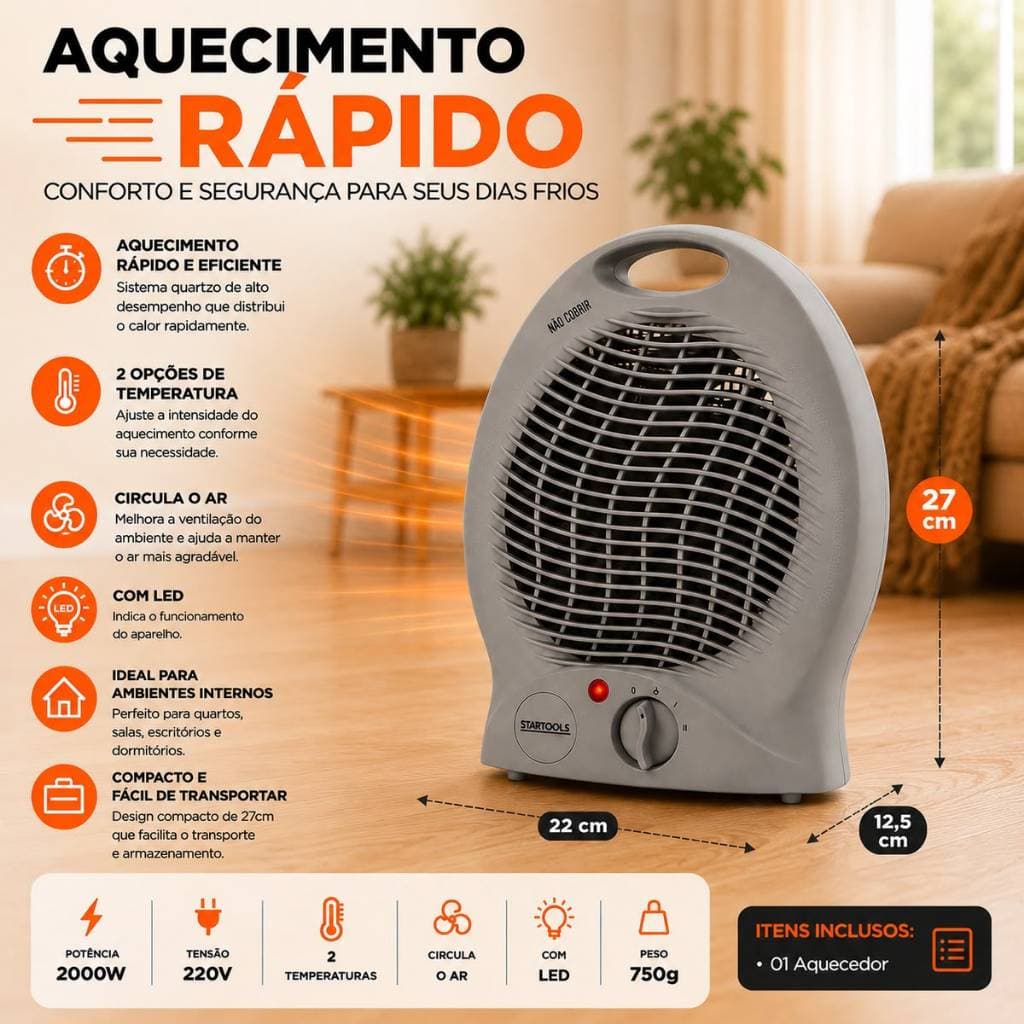Aquecedor Ar Ambiente 220v Elétrico Portátil Cinza