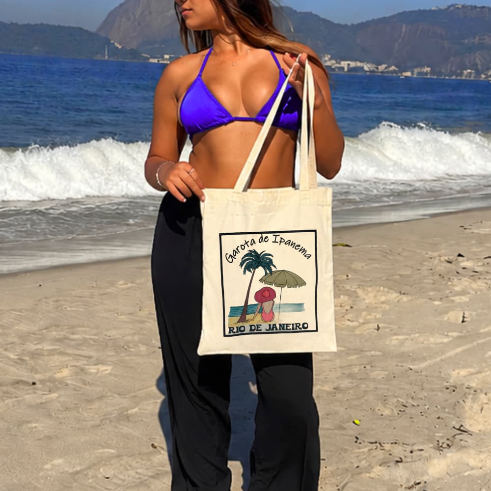 Bolsa Ecobag 100% Algodão Estampa GAROTA DE IPANEMA Pintada à Mão Reutilizável Estilosa