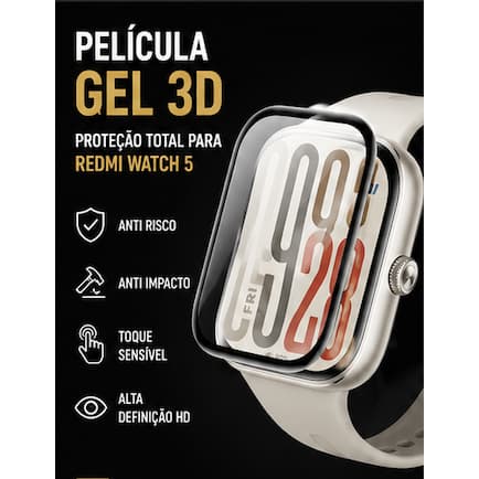 Película Gel 3D Redmi Watch 5 Proteção Total HD Anti Impacto Anti Risco Cobertura Completa