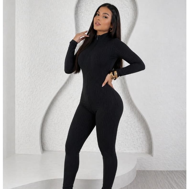 Macacão Feminino Longo Com Ziper Moda Gringa Balada Virginia Blogueira Suplex Gringo Fitnes Academia
