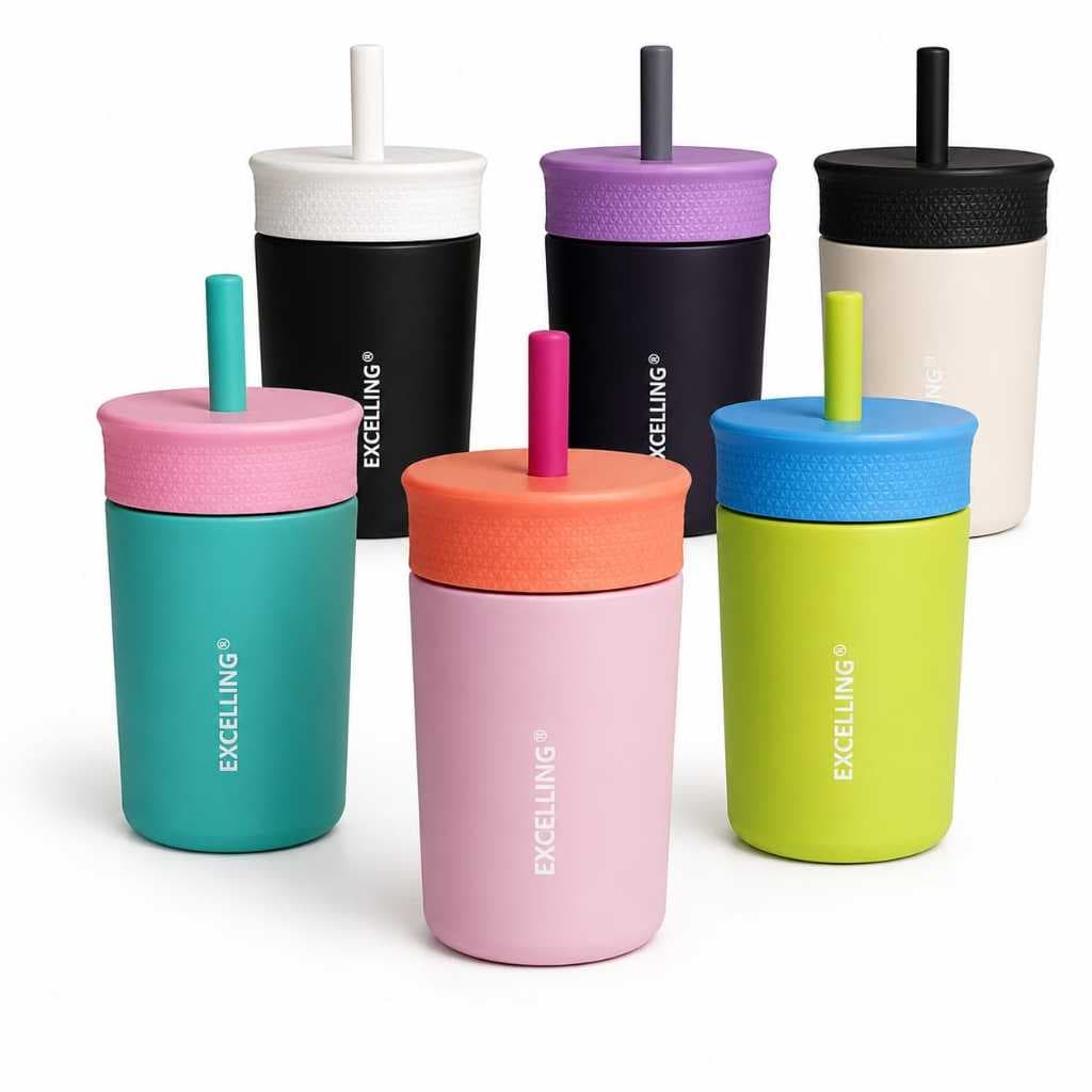 Copo Térmico Inox SUS 316 C/ Canudo de Silicone 350ML -Prático e AntiVazamento EXCELLING-EX-501