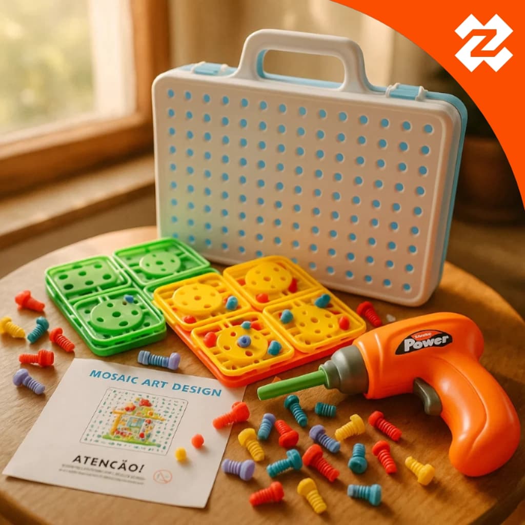 Kit Maleta Ferramenta Infantil Parafusadeira de Brinquedo para Montar Tools Set Kids Faz de Conta