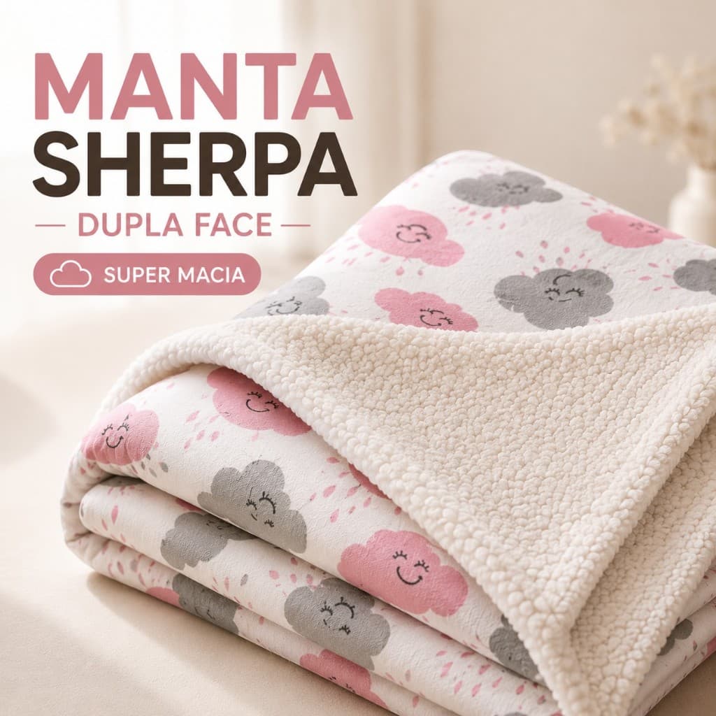 Manta de Bebê Sherpa Dupla Face 70x80cm – Super Macia e Quentinha para Berço e Carrinho