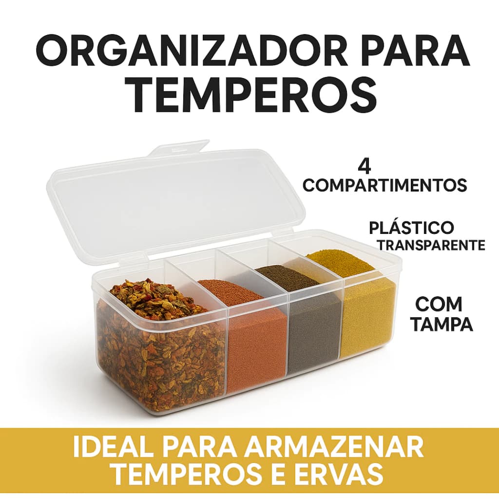 Pote Porta temperos Porta Condimentos Organizador Com Divisórias Com 4 Colherezinhas