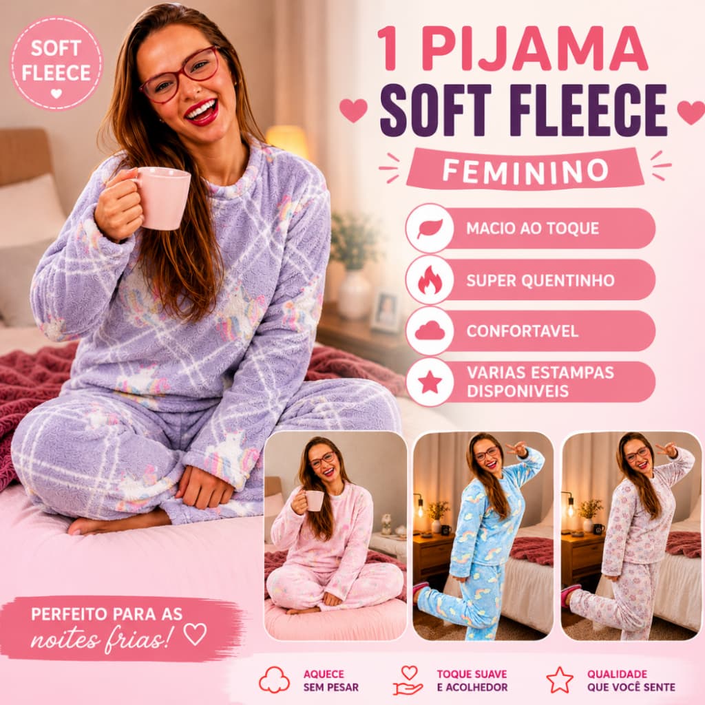 1 PIJAMA ULTRA SOFT FEMININO MANGA LONGA INVERNO FRIO