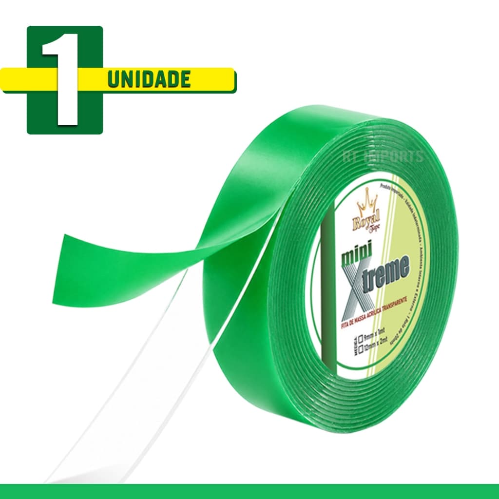 Fita Rolo Dupla Face Royal Tape Mini Xtreme 1un Transparente 12mm x 2mts Forte Fixaçao Decoraçao Quadros Reistente Placa