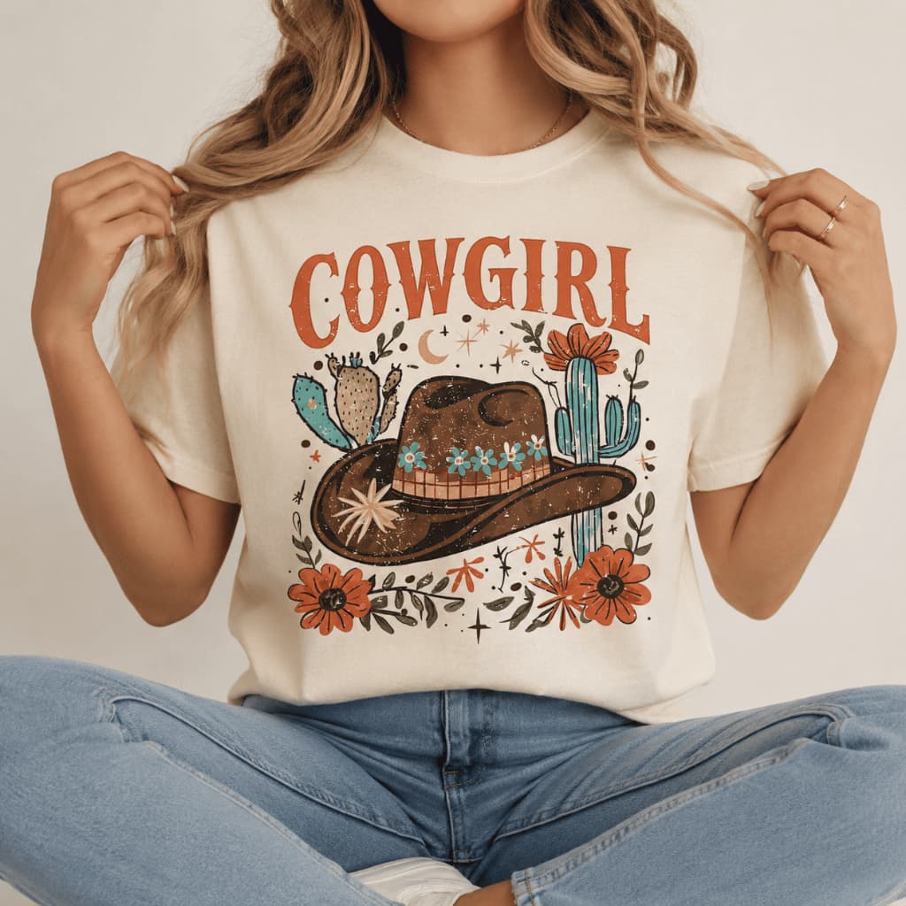 Camiseta Feminina Cowgirl Country Western Estampa Cowboy Vintage Algodão Premium Camiseta Rodeio