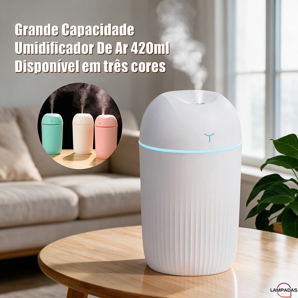 Umidificador De Ar E Aromatizador Climatizador Purificador Aromatizador Ultrassonico Portátil 420ML