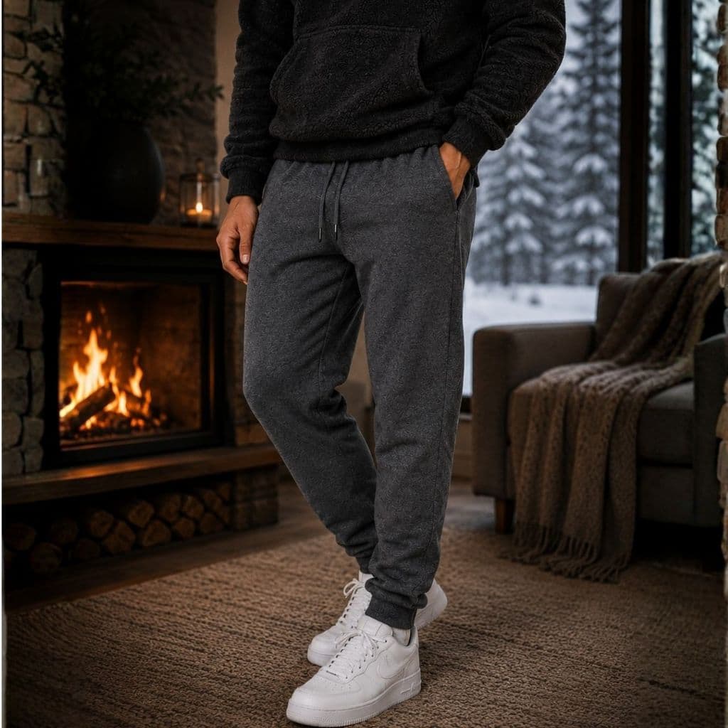 Calça de Moletom Peluciado Masculino Flanelada Básica Com Punho