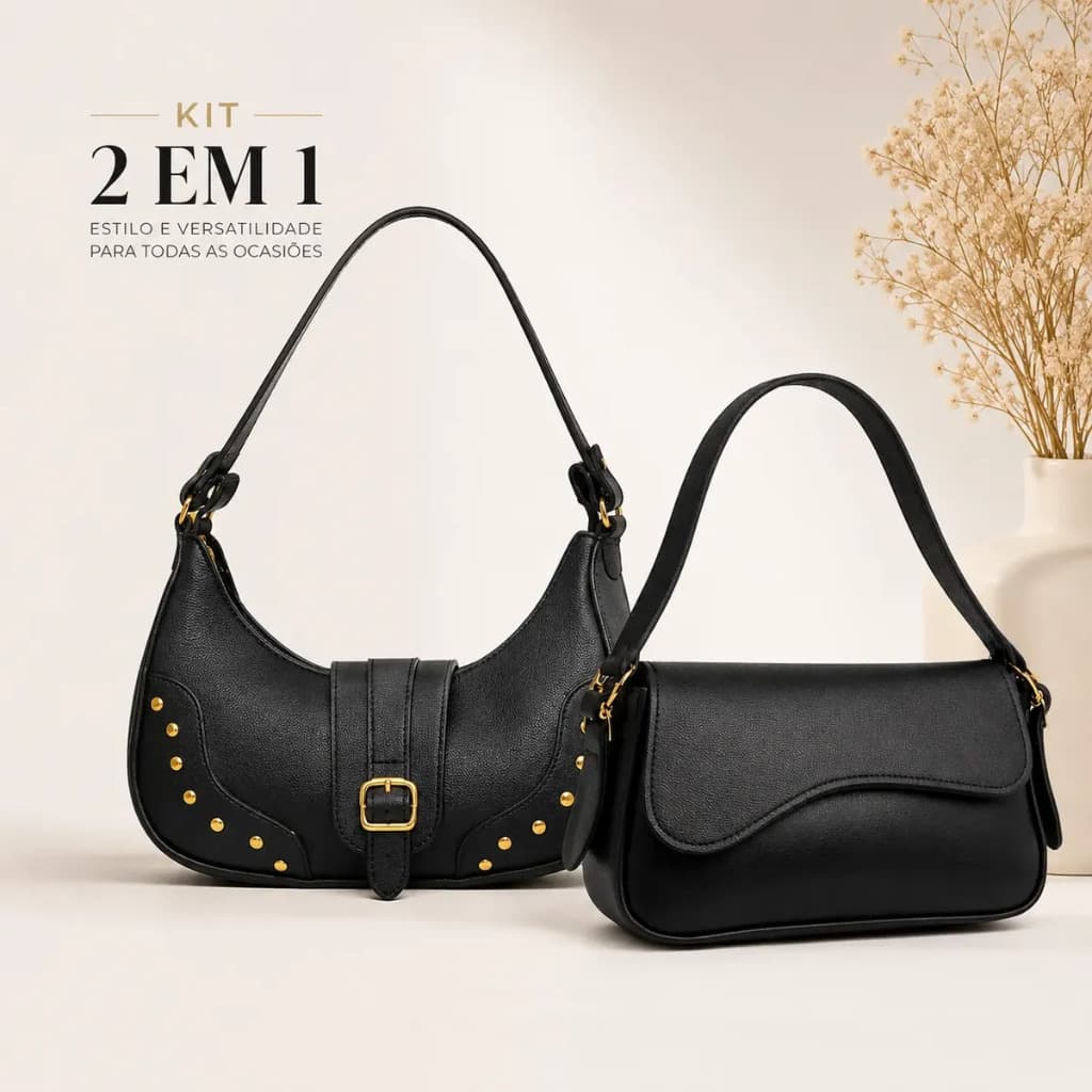 Kit Bolsa Feminina 2 em 1 Ombro + Transversal Tiracolo Couro Sintético Moda