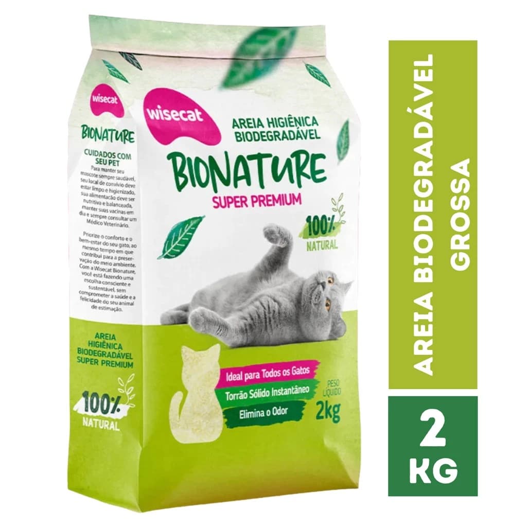 Areia De Mandioca Grossa Para Gatos Wisecat Bionature Super Premium 2kg