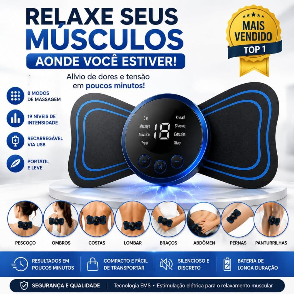 Massageador Borboleta EMS Elétrico Recarregável USB|8 Modos 19 Intensidades | Relaxamento Muscular Pescoço Costas Ombros
