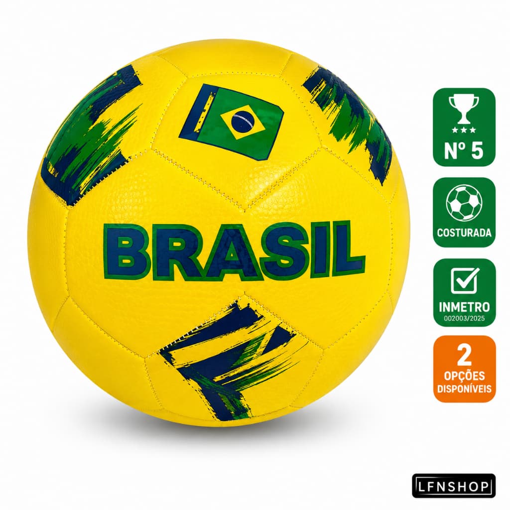 Bola de Futebol Brasil Nº 5 Costurada Oficial Campo Quadra Treino com ou sem Bomba de Ar