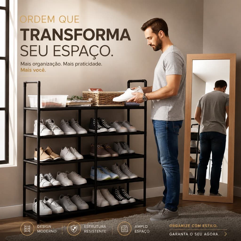 Estante 5 Prateleiras Aço Anti-Ferrugem Encaixe Rápido Preto Quarto Cozinha Sala