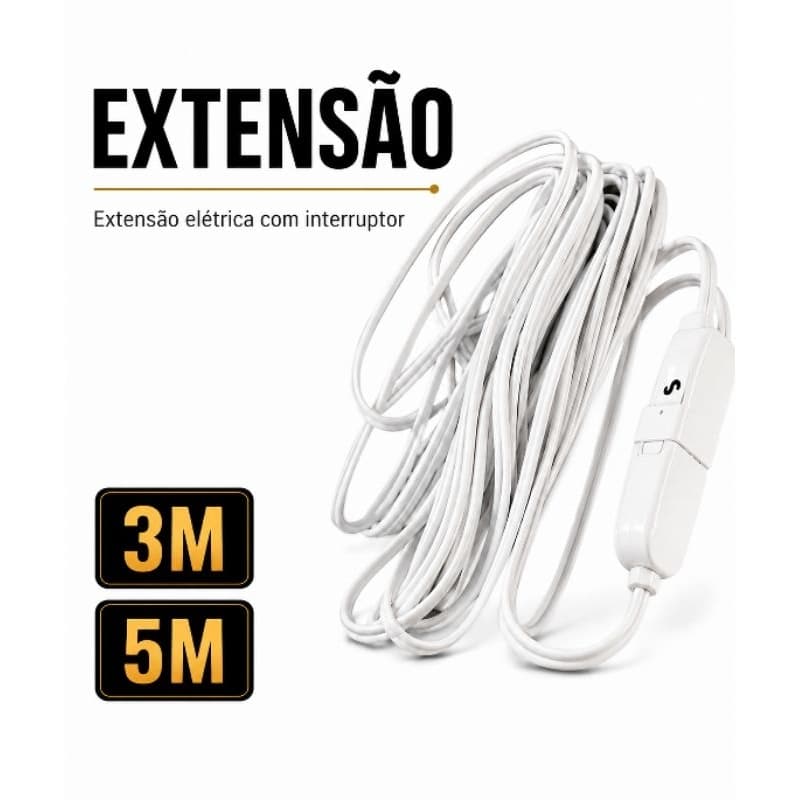 Extensão Elétrica Branca 3M 5M com Interruptor Prolongador de Energia Bivolt