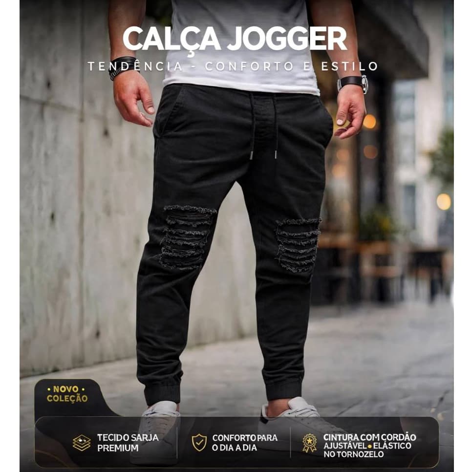 Calça Jogger Masculina Slim Rasgada Calça Moderna