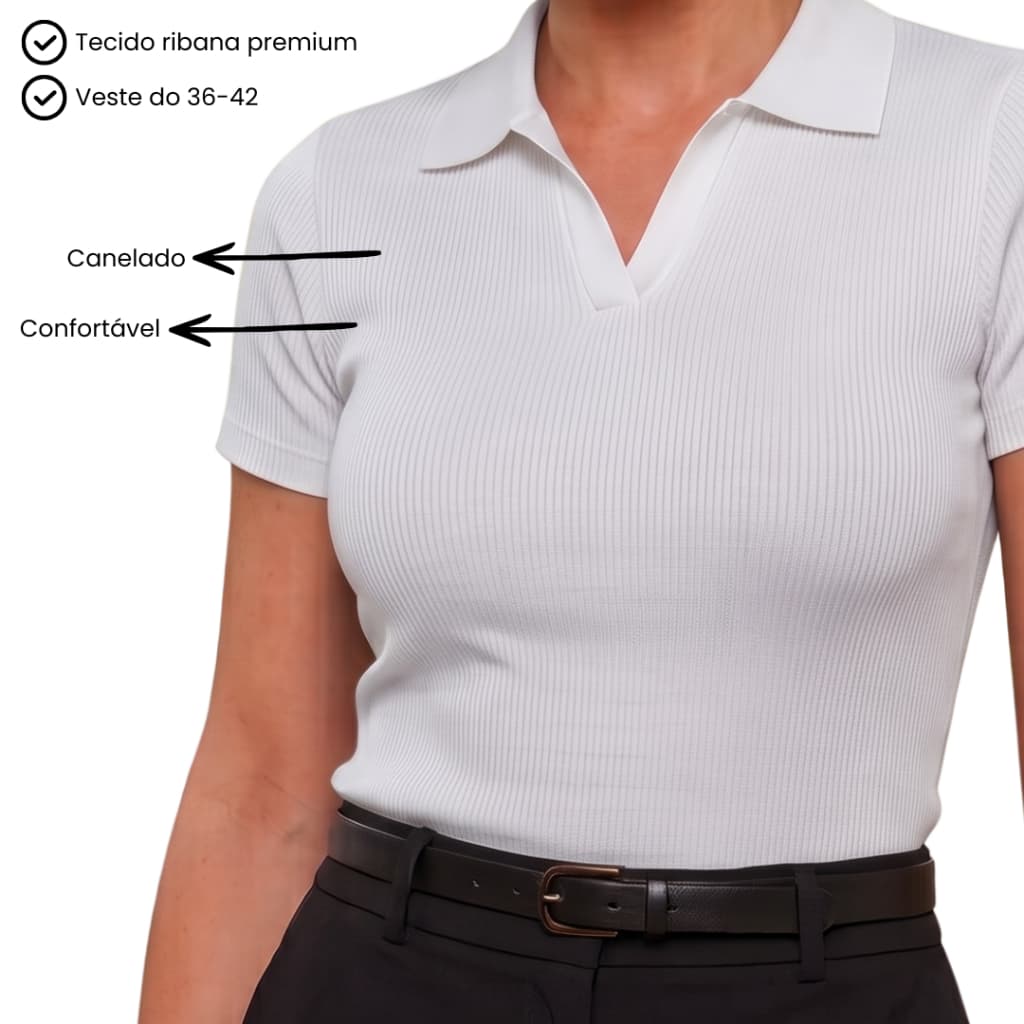 Blusa Feminina Gola Polo Baby Look Decote em V Tecido Algodão Premium – Conforto Básica Casual