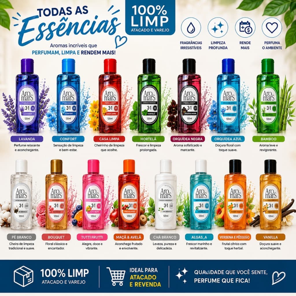 Essência Concentrada Aromars 3 em 1 120ml | Perfuma, Limpa e Rende Mais | Diversas Fragrâncias
