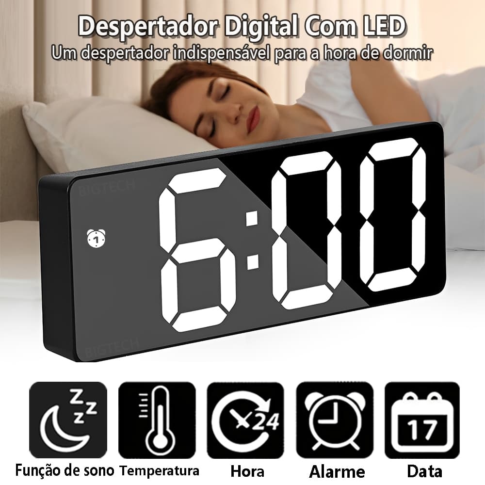 Relógio Led Vidro Digital De Mesa Com Despertador Funcionalidade De Alimentação Dupla