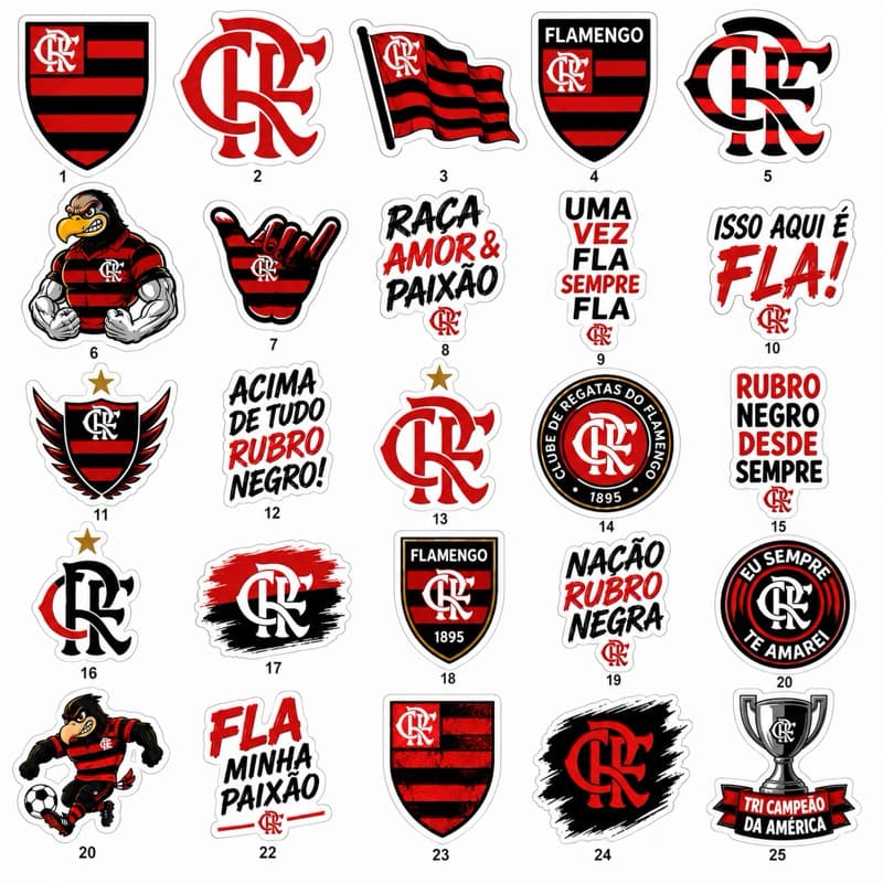 Kit 20 Adesivos Flamengo Premium | Papel Fotográfico Adesivo | Alta Qualidade