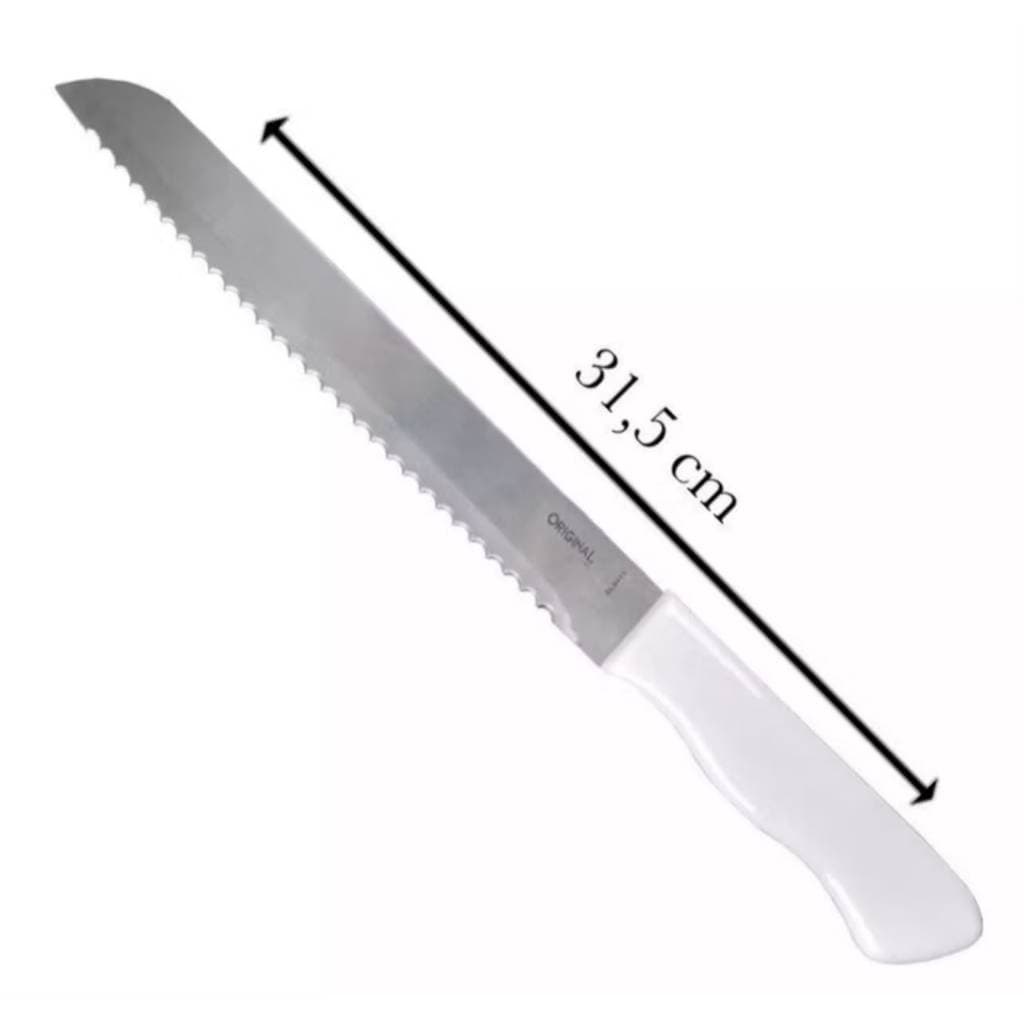 Faca de Pão Bolo Torta Lâmina Aço Inox 8 Polgadas 32,5cm Cabo Plástico Branco Cozinha Serra Serrilha