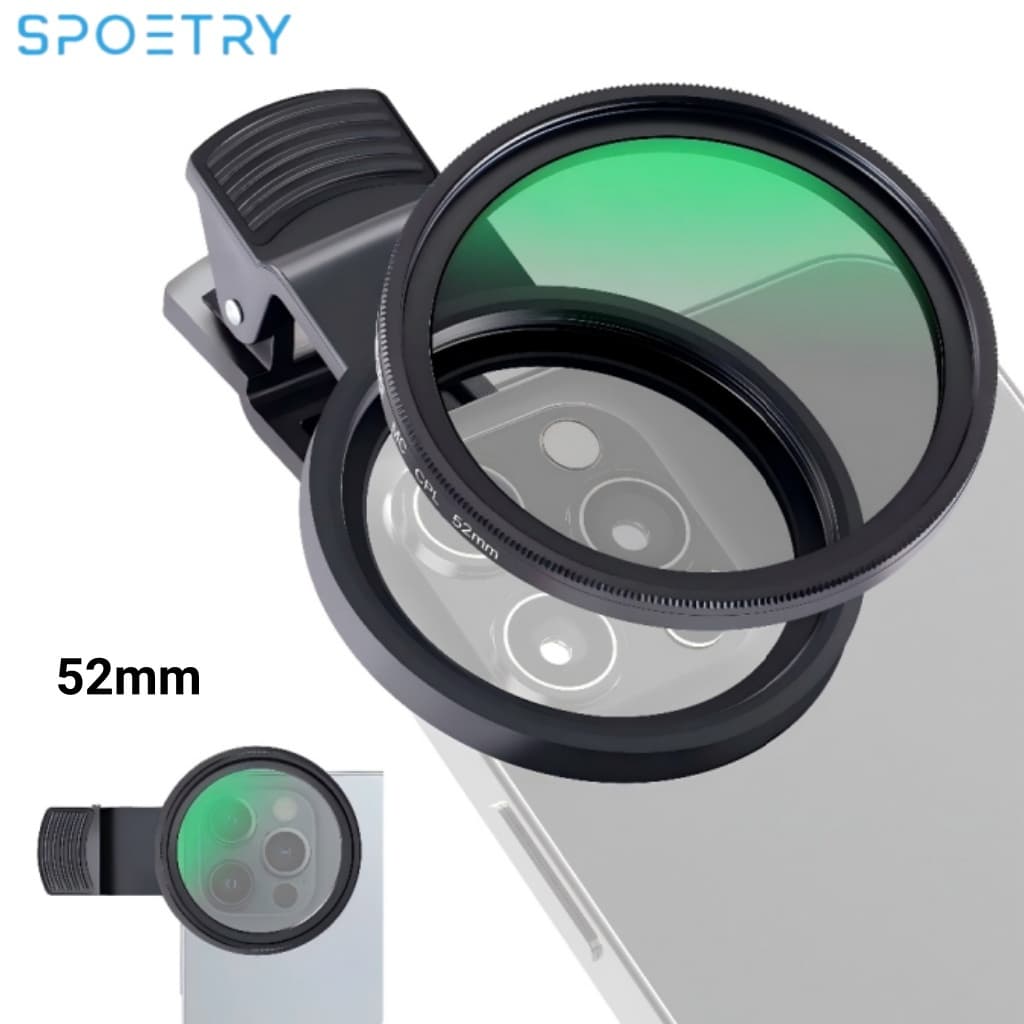 Universal Ajustável  52mm Lente De Câmera CP design magnético,Para Celular Clipe Anti Reflexo Com Estojo