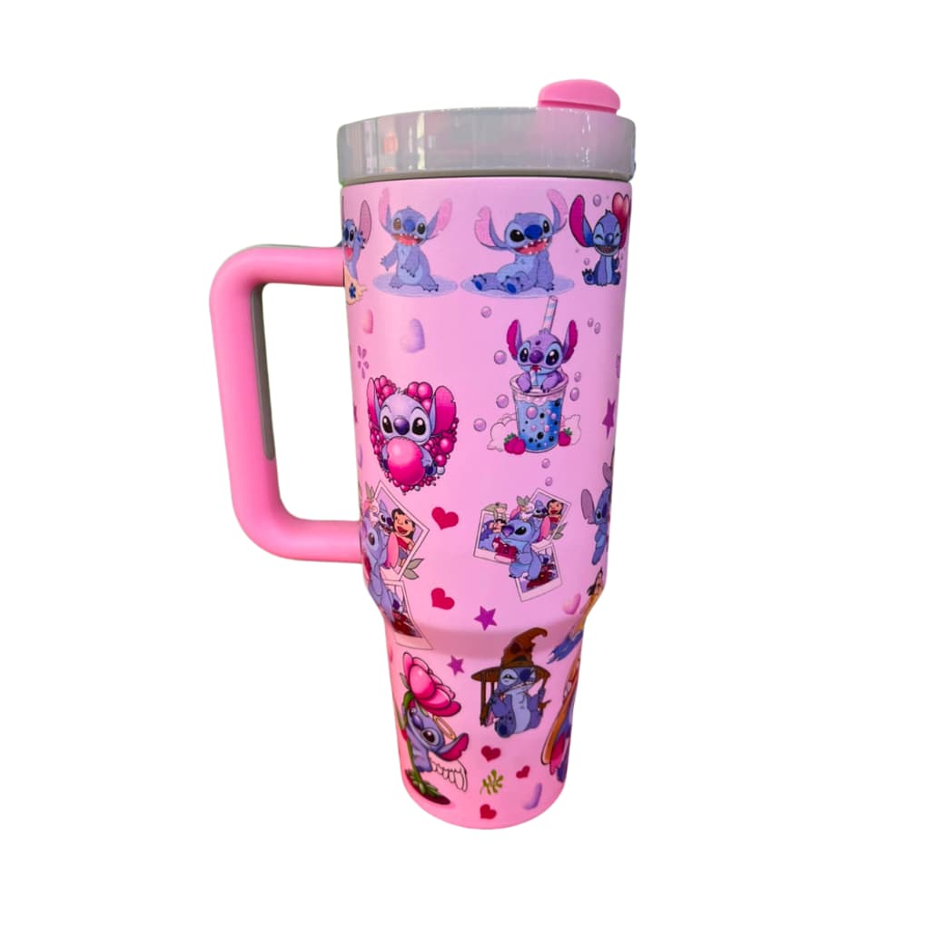 Garrafa Térmica Inox Stitch 1200ml Com Canudo Alça Portátil Bebidas Quentes Frias