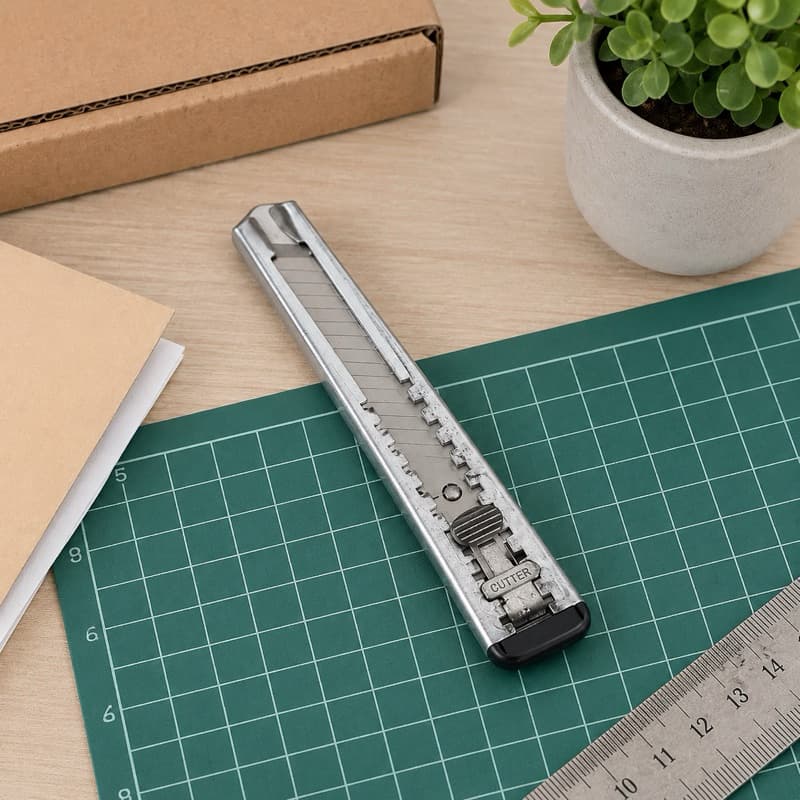 Cortador Retrátil Metálico 15cm com Trava de Segurança Multiuso para Papelão Papel Artesanato