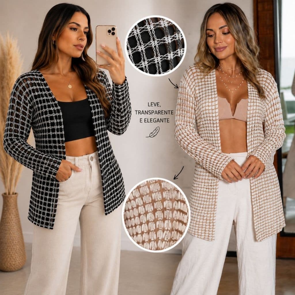 Kimono Tricô Feminino Cardigan Meia Estação Casaco Manga Longa 1/2un Cardigã Tricot Blusa Feminina