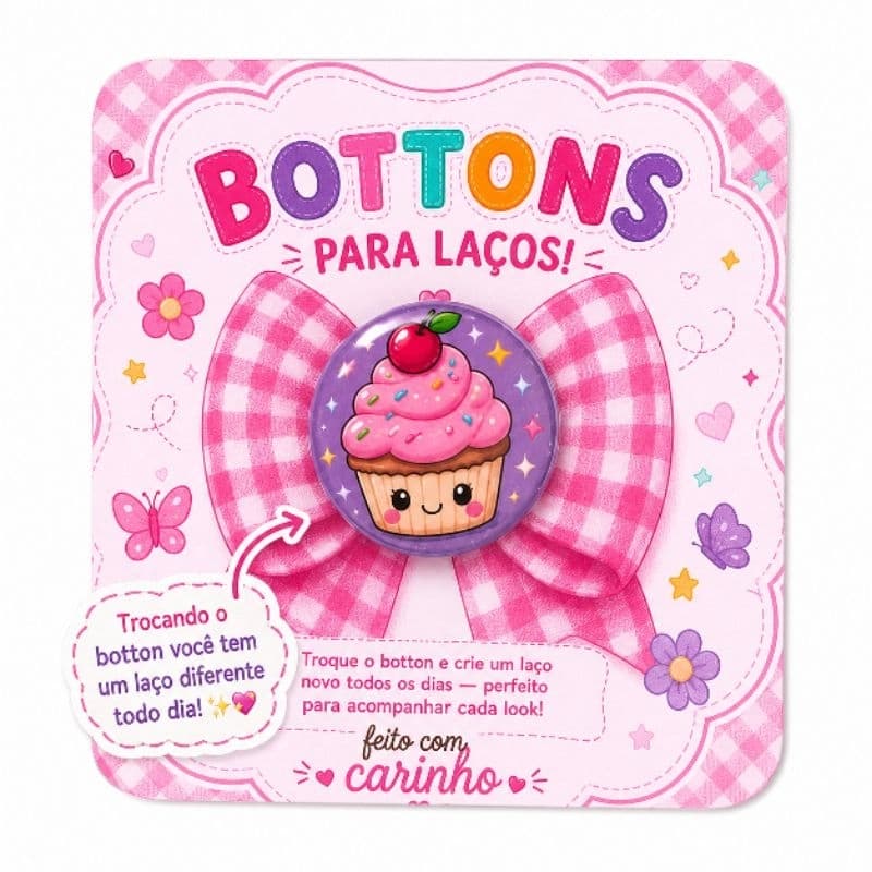Kit 4 Bottons para Laços Infantil 32mm | Botões com Alfinete para laço | 4 Modelos | Acabamento Premium