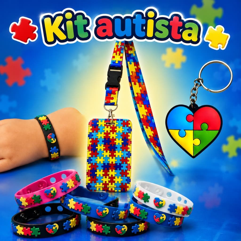 Crachá ou Kit Autista Crachá Cordão Pulseira Chaveiro Quebra-Cabeça Colorido Acessórios Temáticos