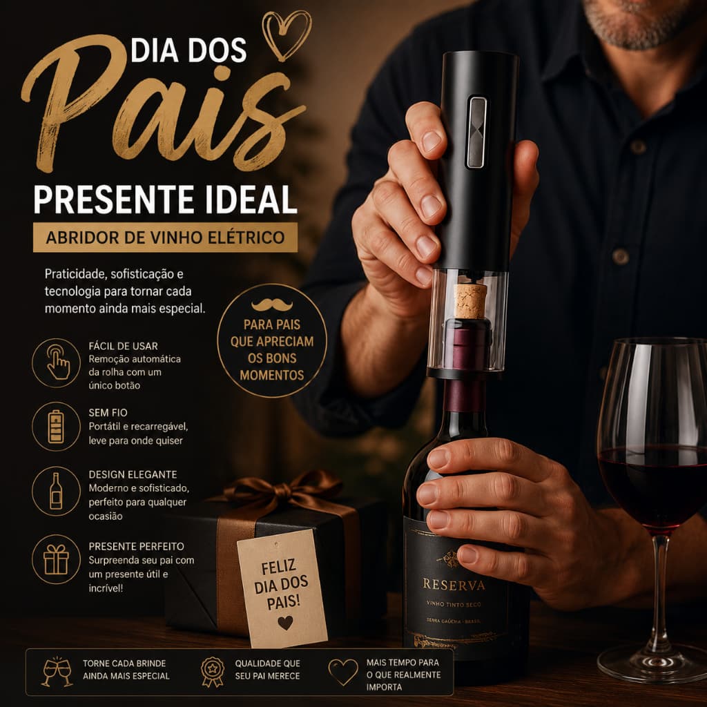 Presente Dia Dos Pais Abridor De Vinho Elétrico Portátil