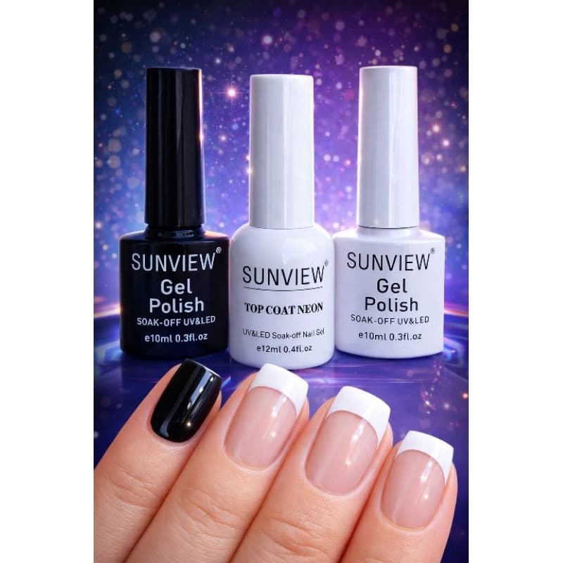 Kit 3 pçs Esmaltes em Gel Preto e Branco + Top Coat Neon UV Led  Alta Durabilidade Profissional  e Brilho