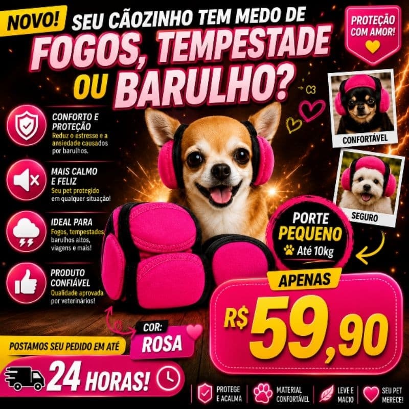 Protetor Auricular para Cães Porte Pequeno Tamanho S Ajustável Confortável Rosa e Roxo- 🚚⚡POSTAMOS  EM ATÉ 24 HORAS