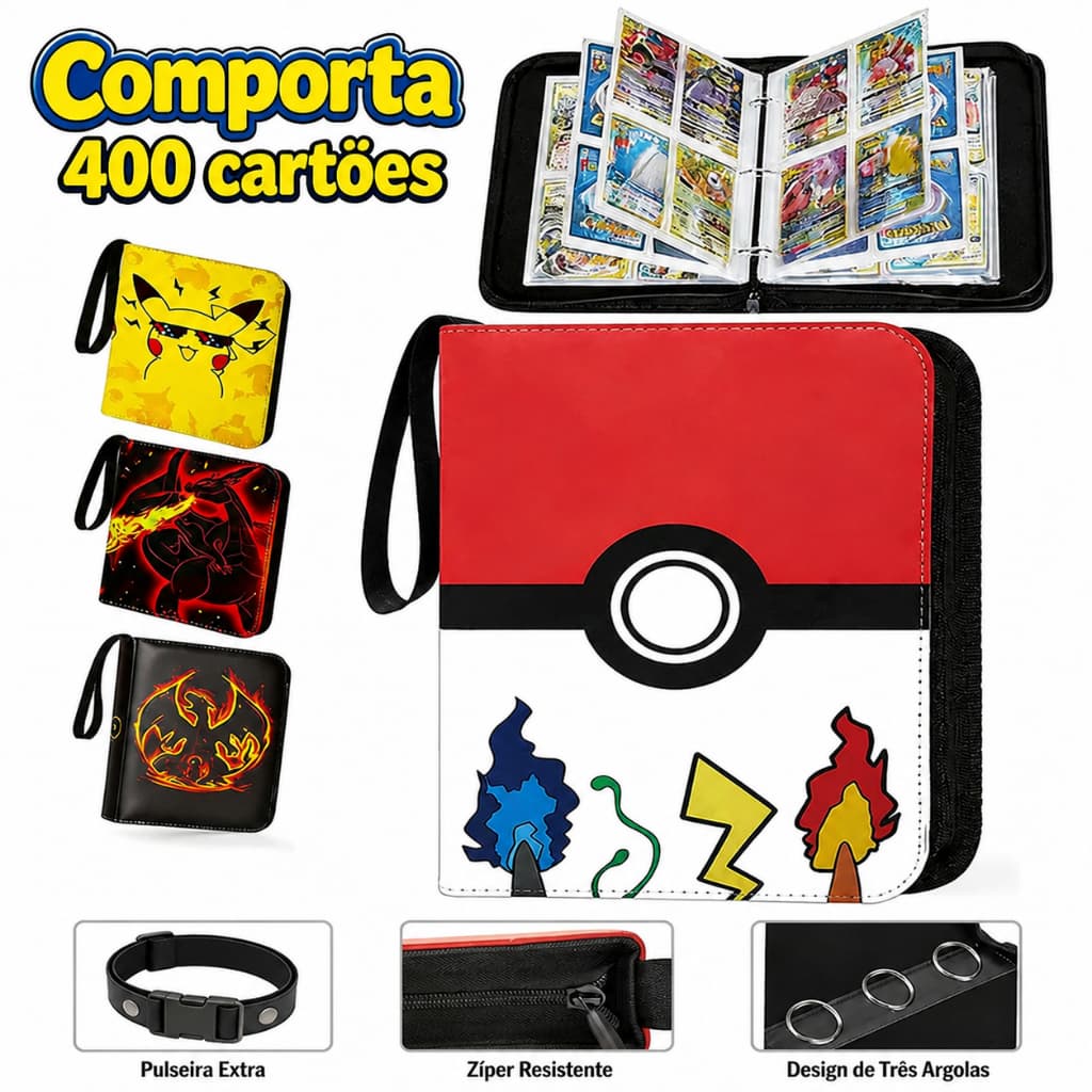 Pokémon Card Album Folder with Zipper Holds 400 Cards Totaling 50 Album Pages