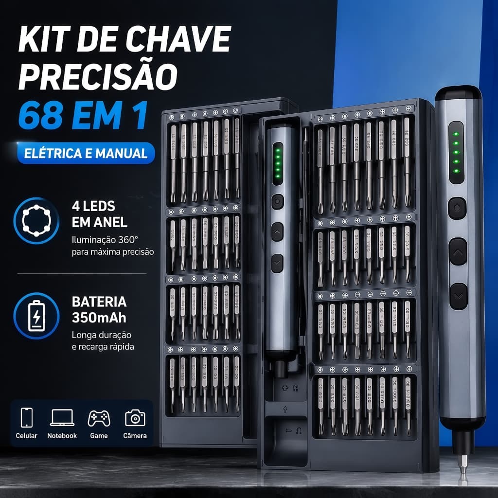Parafusadeira Elétrica de Precisão 68 em 1 Recarregável Mini Chave de Fenda Magnética Kit Reparo Celular Notebook