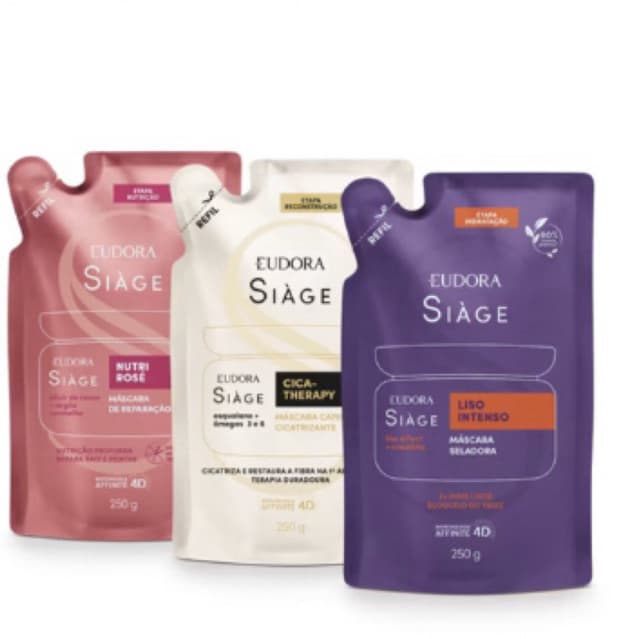 Combo Siàge Máscaras: Refil Liso Intenso 250g + Refil Nutri Rosé 250g + Refil Cica-Therapy 250g