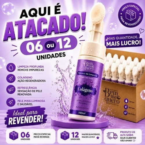 Bem me Quero Revenda Caixa 12 Unidades ou Caixa 06 Unidades Mousse de Limpeza Sabonete Colágeno