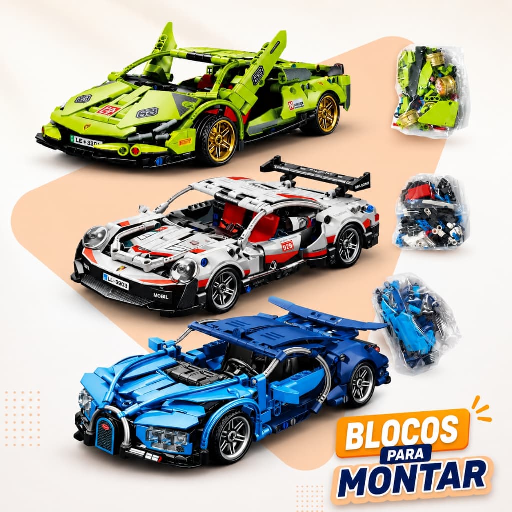 Carro Esportivo Em Blocos de Montar de Brinquedo para Crianças - Educativo - Fricção
