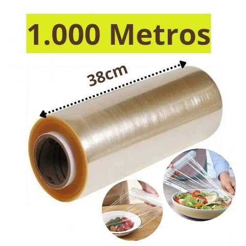 Bobina Plastico Filme Pvc Premium Esticavel Resistente 38cm X 1000m