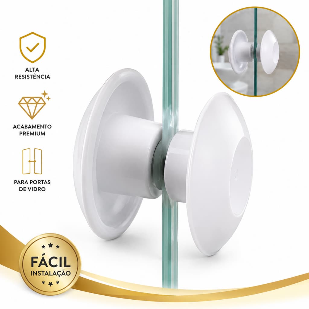 Puxador Médio Branco De Resina Redondo Duplo Para Porta De Vidro Blindex - Fast Vidros