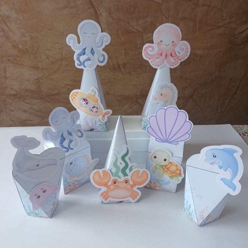 Kit 30 Caixinhas Fundo Do Mar Menino Pegue E Monte, festa personalizadas