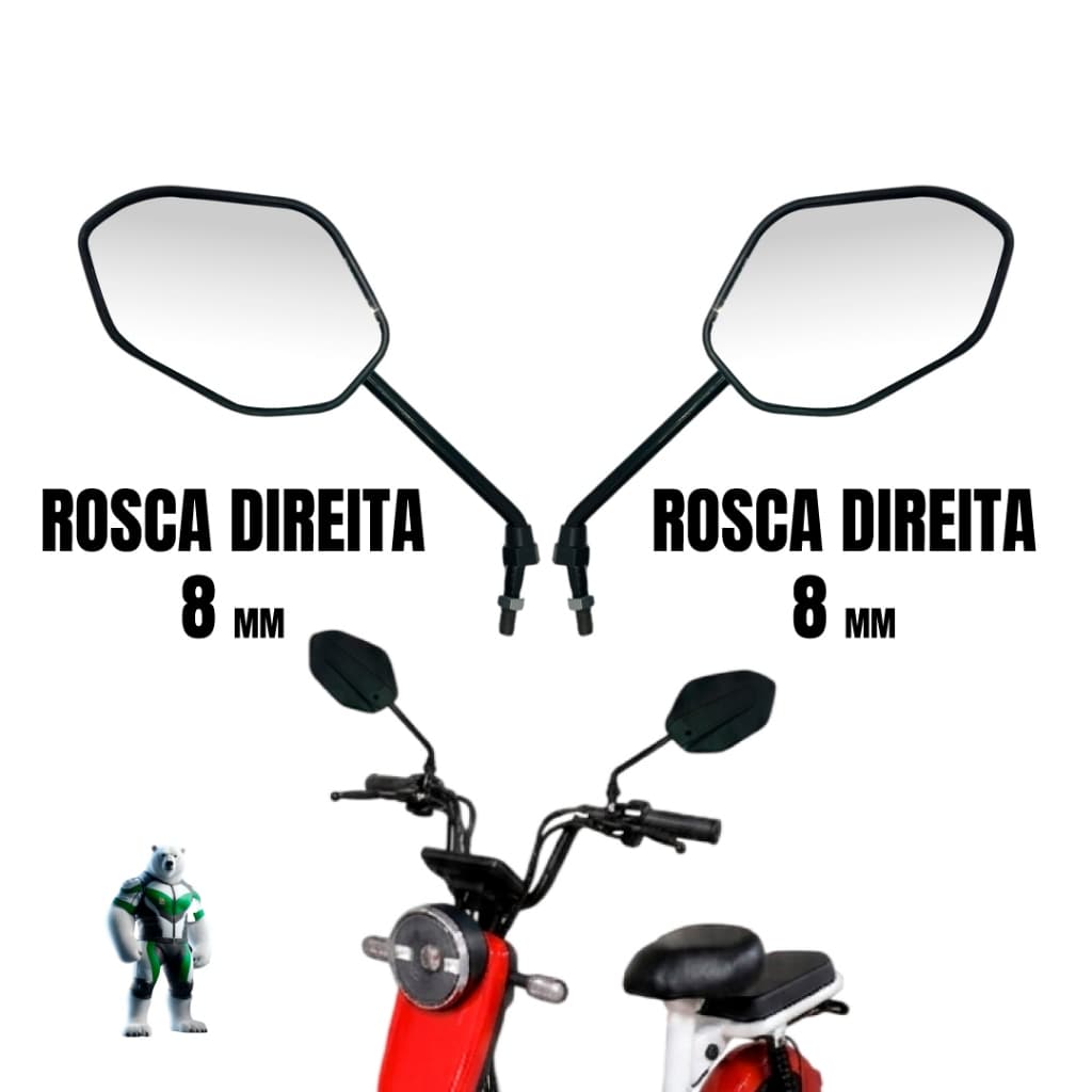 Par Espelho Retrovisor TITAN 125 14 Guidão Bicicleta Eletrica Mobilete Bike Motorizada Scooter 8mm