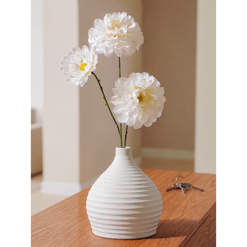 Arranjo de Flores Artificiais Dália 30cm Vaso de Cerâmica Decoração para Sala e Escritório Enfeite de mesa