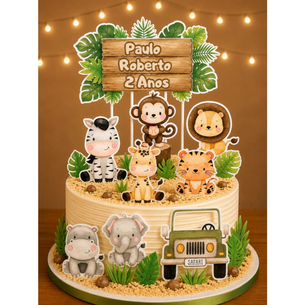 Topo De Bolo Topper Safari Personalizado com nome e idade E TAG PARA DOCES  ENVIO RÁPIDO