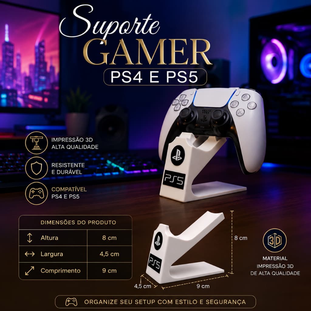 Suporte de controle do Game PS4 e PS5 Organizador Setup gamer Dia dos Pais