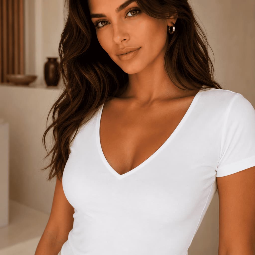 Camiseta Feminina Básica Decote V Slim Poliamida Premium Alta Elasticidade Não Transparente