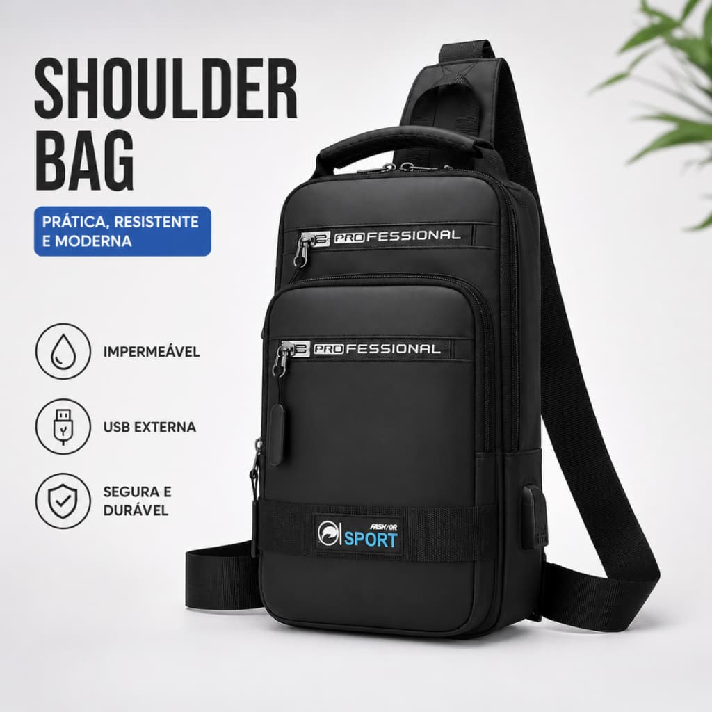 Bolsa Shoulder Bag Transversal Impermeável Premium Porta USB Tiracolo Masculina